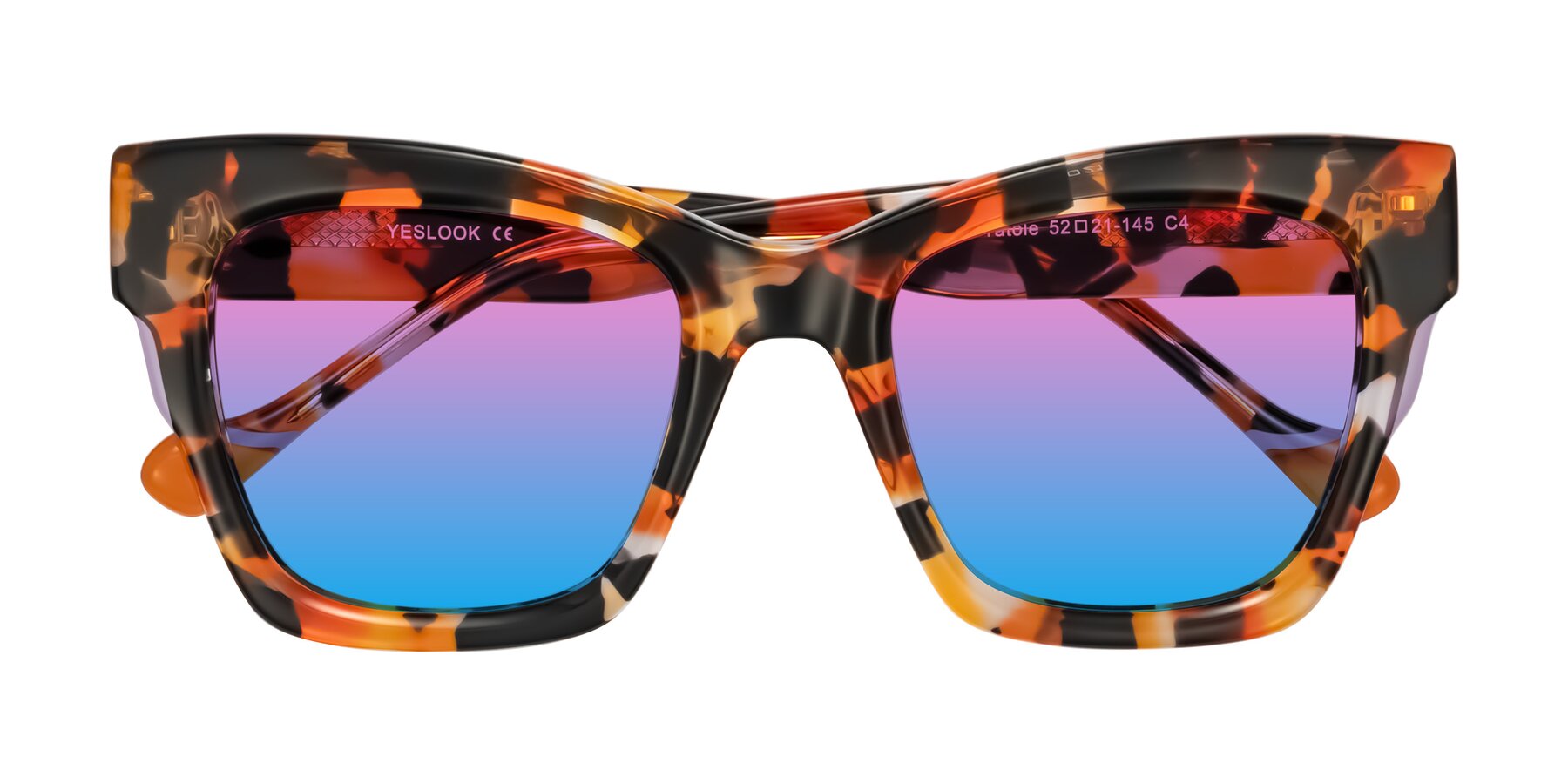 Folded Front of Yatole in Orange Tortoise with Pink / Blue Gradient Lenses