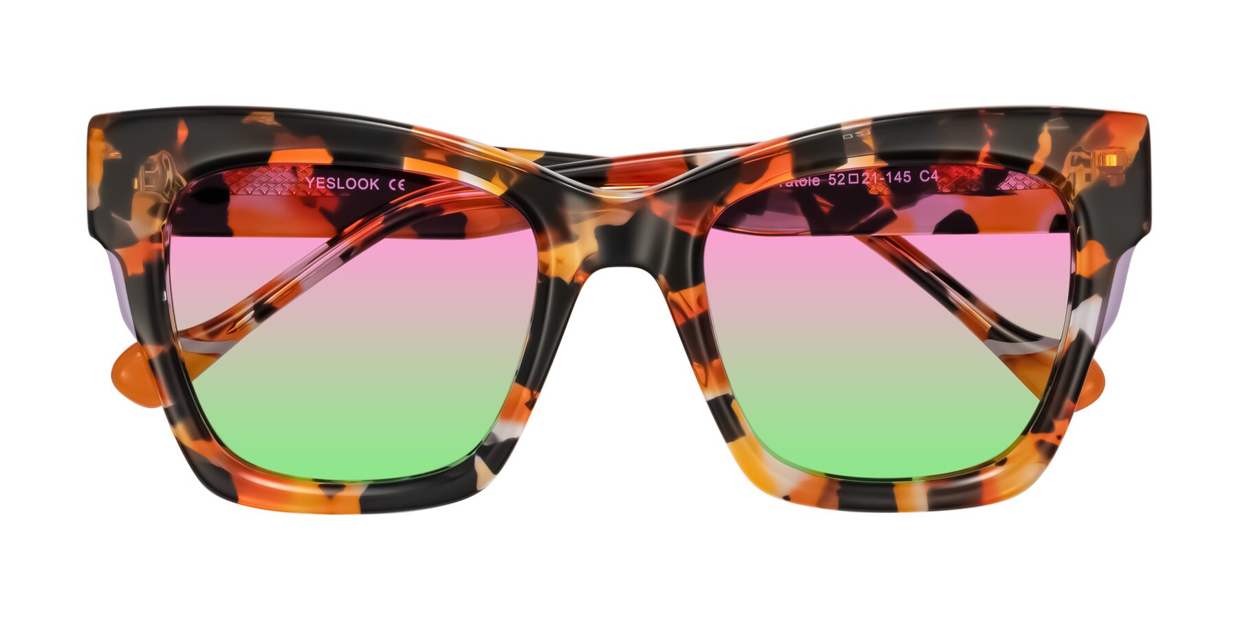 Folded Front of Yatole in Orange Tortoise with Pink / Green Gradient Lenses