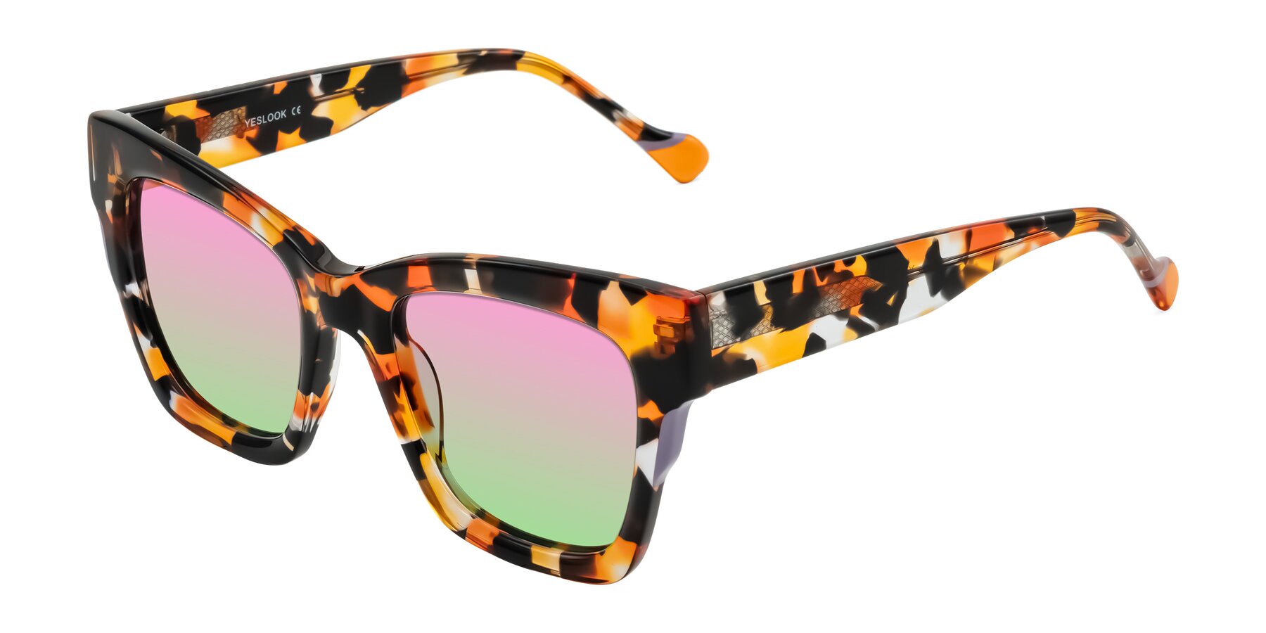 Angle of Yatole in Orange Tortoise with Pink / Green Gradient Lenses