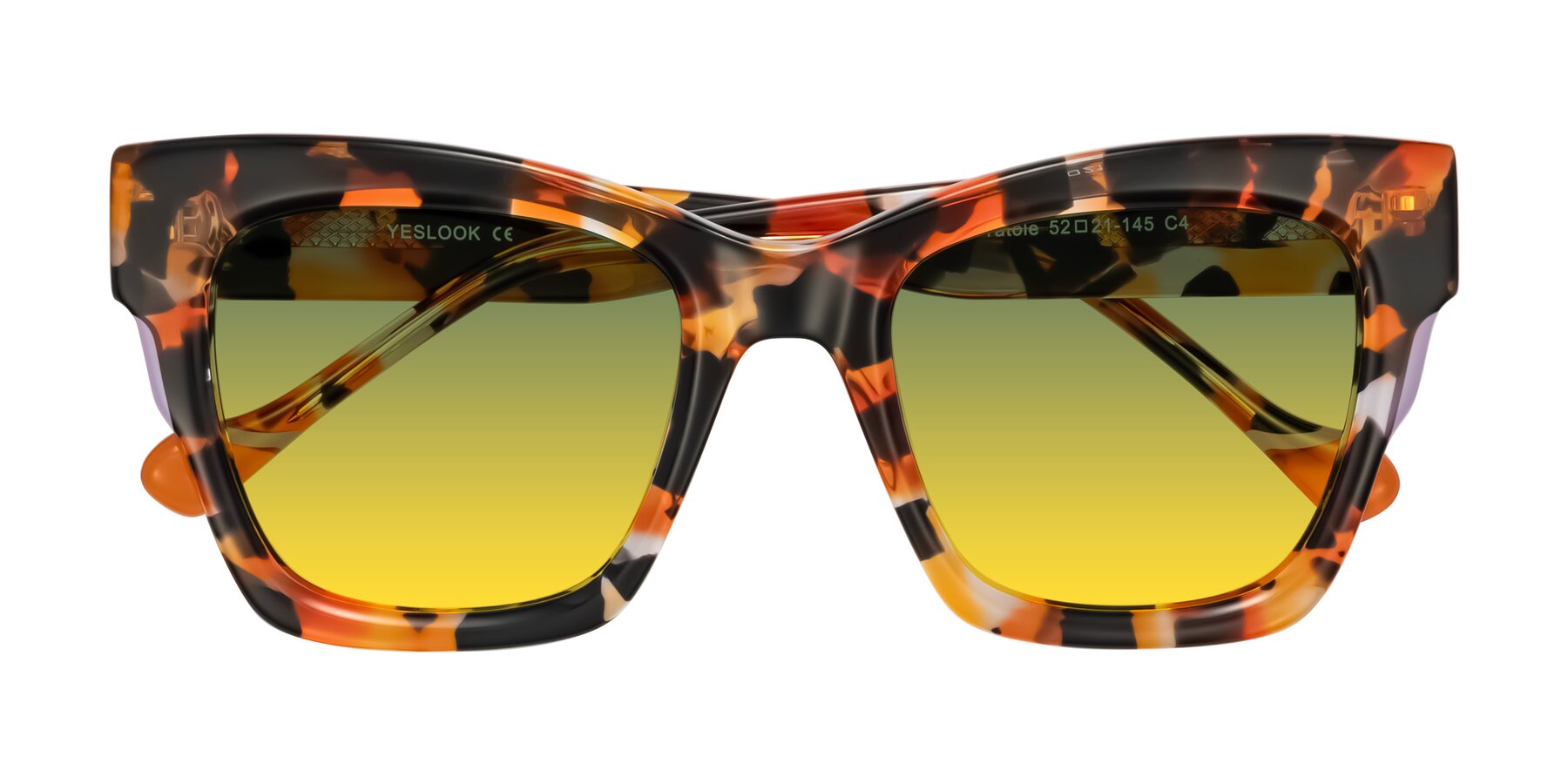 Folded Front of Yatole in Orange Tortoise with Green / Yellow Gradient Lenses