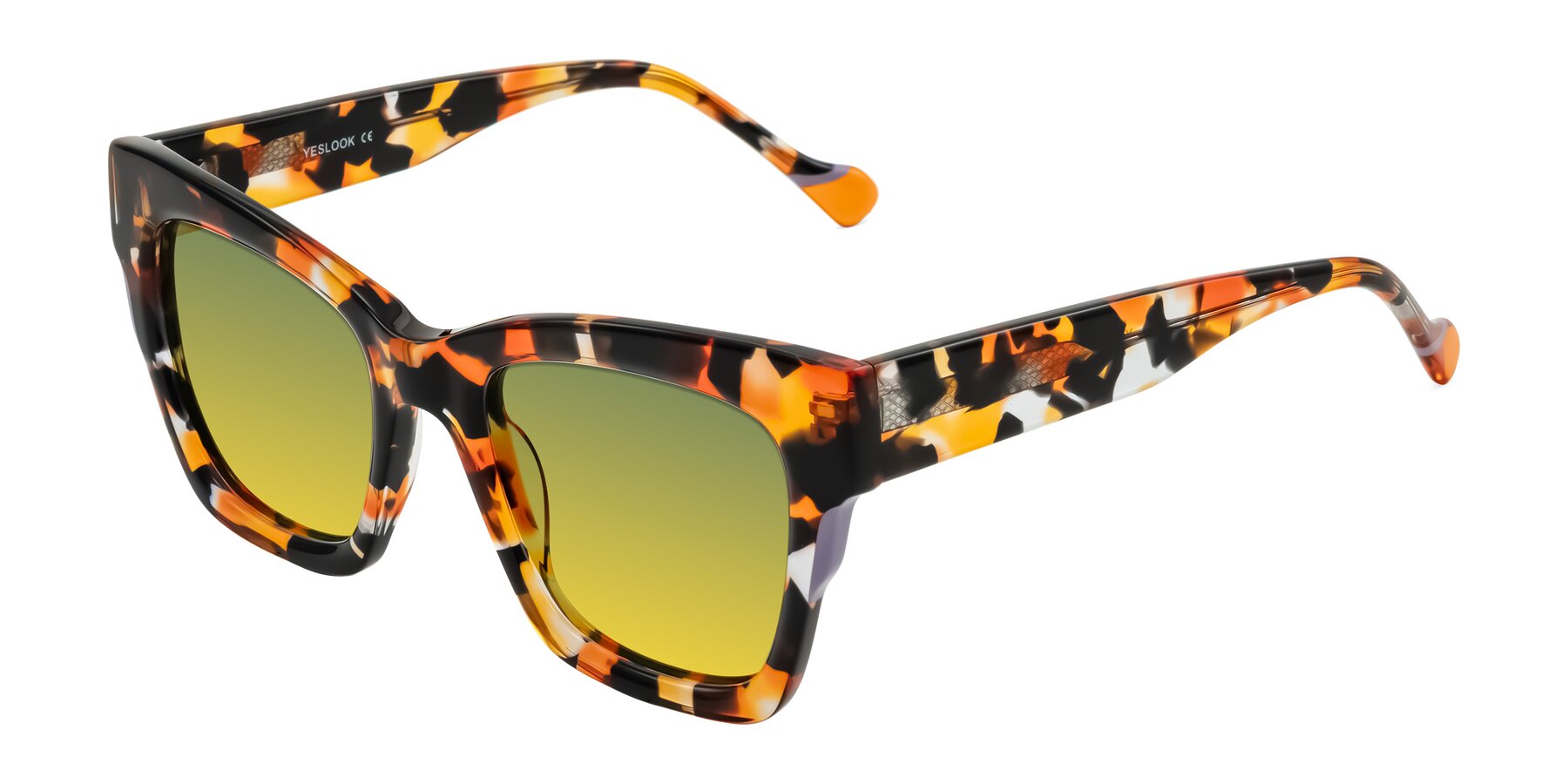 Angle of Yatole in Orange Tortoise with Green / Yellow Gradient Lenses