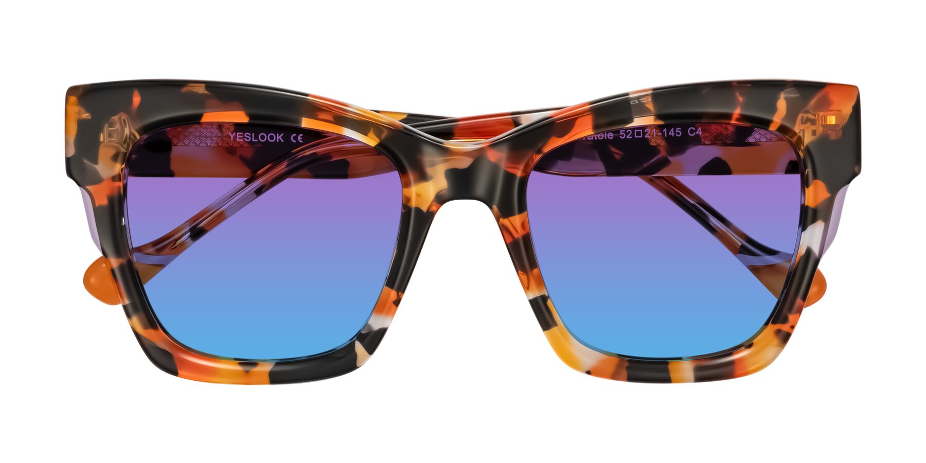 Folded Front of Yatole in Orange Tortoise with Purple / Blue Gradient Lenses