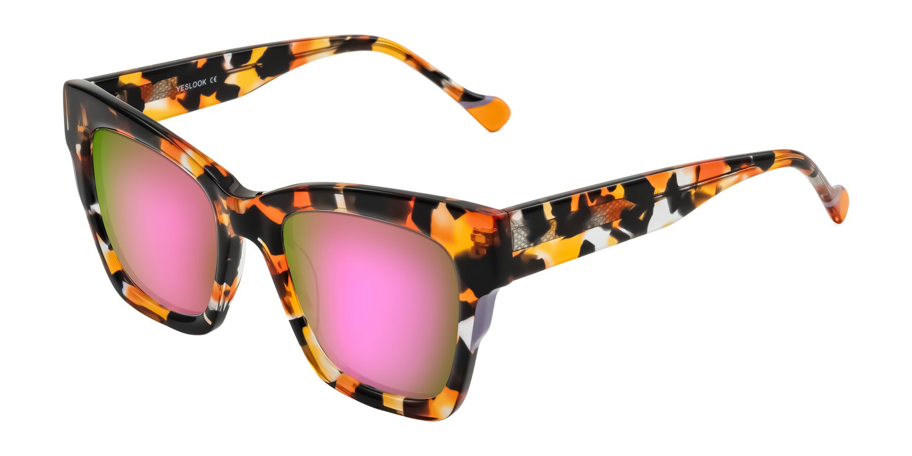 Angle of Yatole in Orange Tortoise with Pink Mirrored Lenses