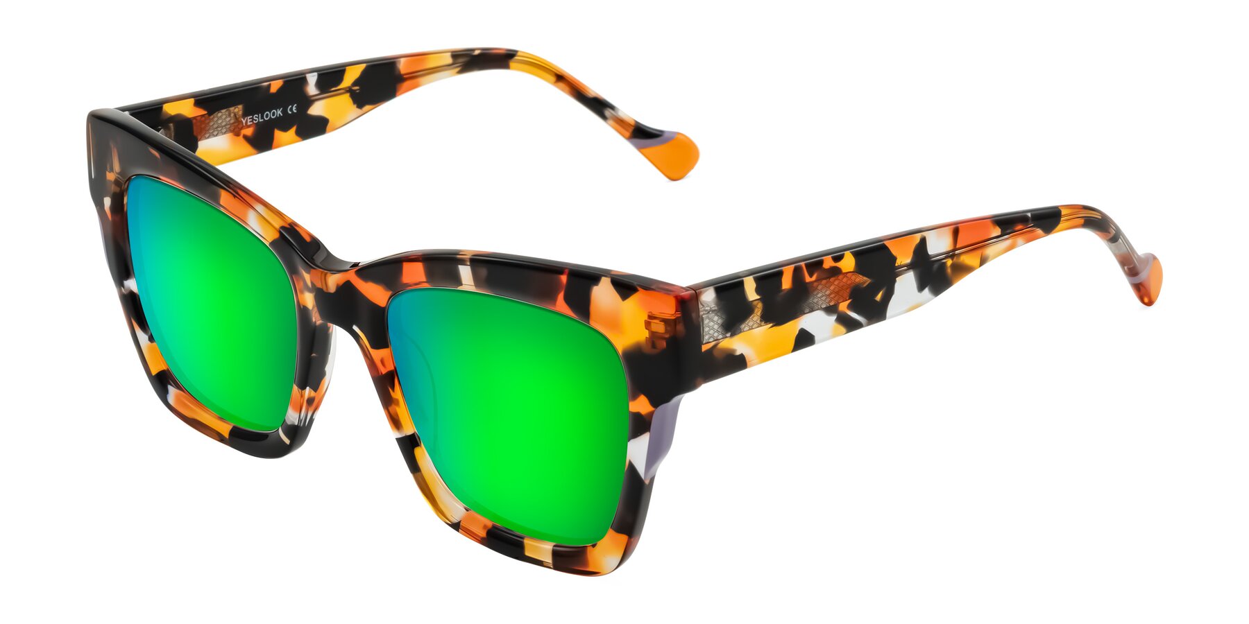 Angle of Yatole in Orange Tortoise with Green Mirrored Lenses