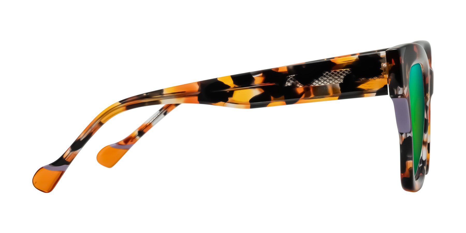 Side of Yatole in Orange Tortoise with Green Mirrored Lenses