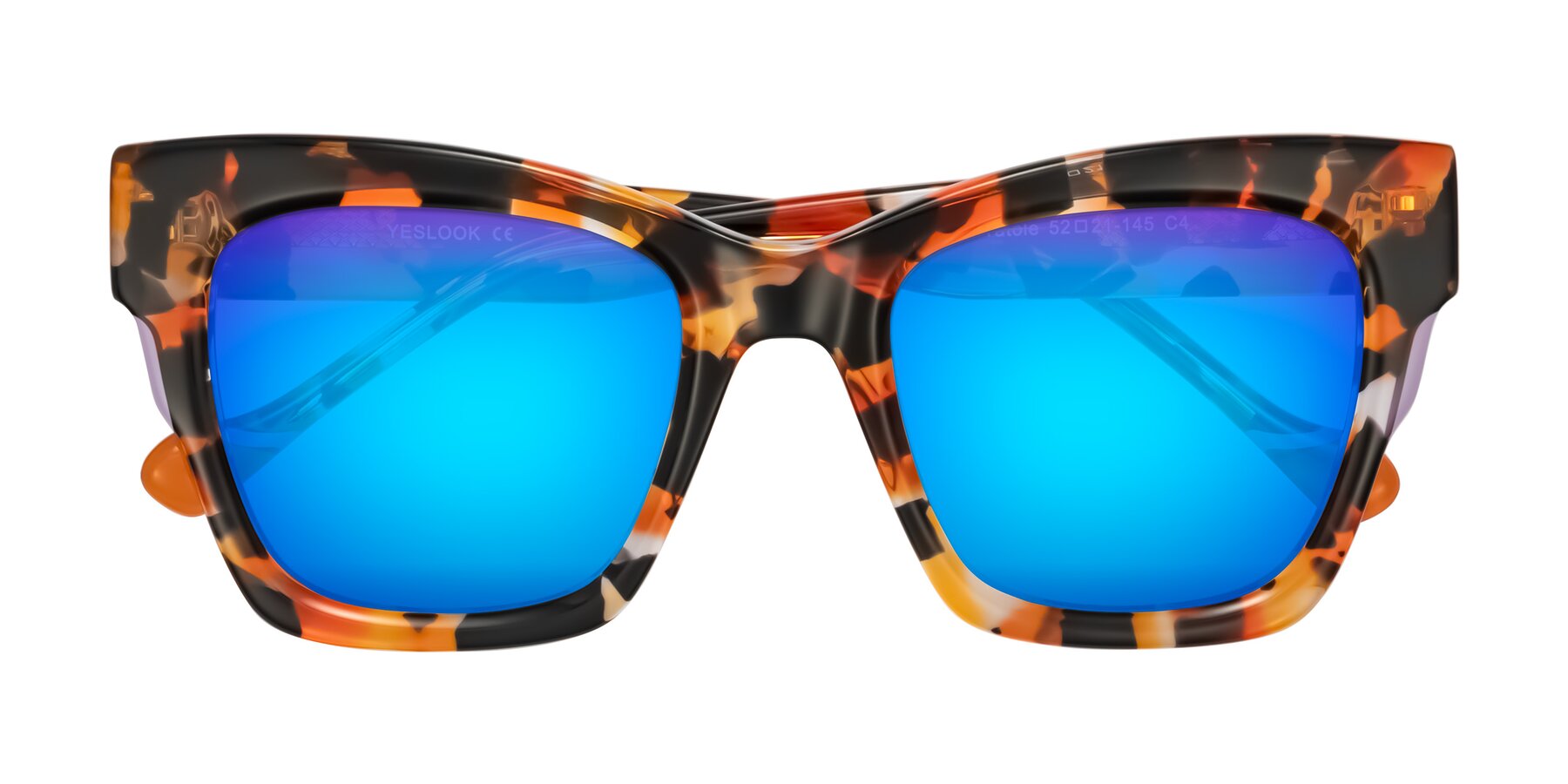Folded Front of Yatole in Orange Tortoise with Blue Mirrored Lenses