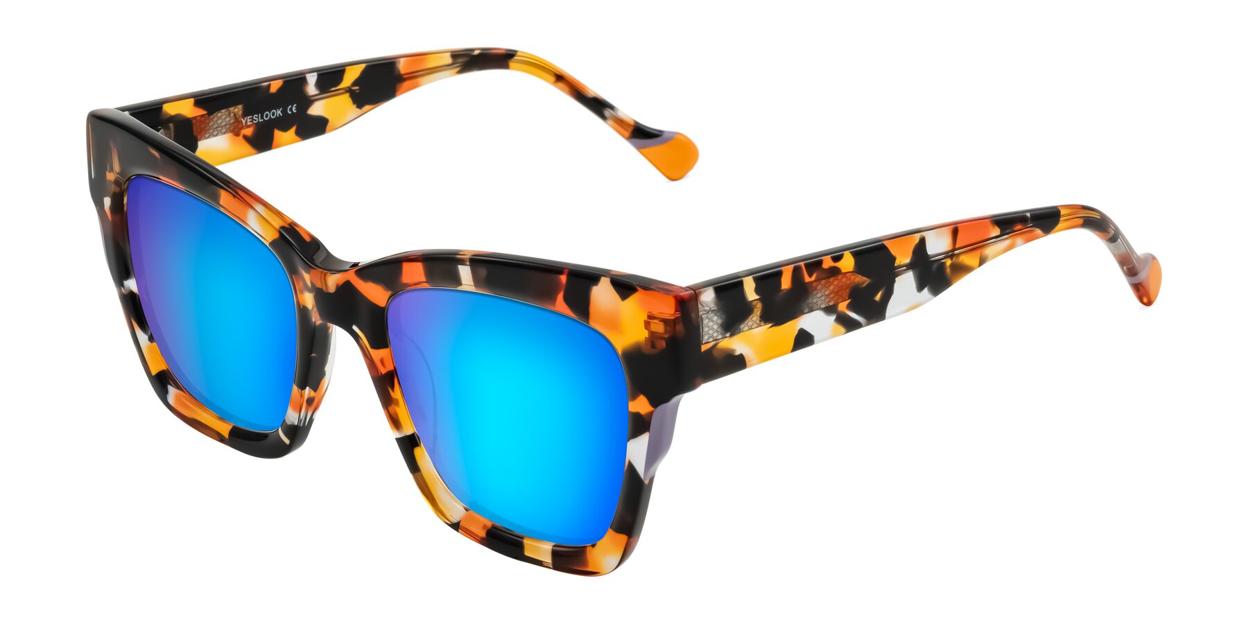 Angle of Yatole in Orange Tortoise with Blue Mirrored Lenses