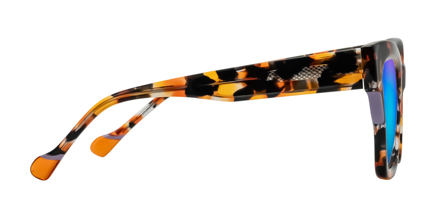 Side of Yatole in Orange Tortoise with Blue Mirrored Lenses