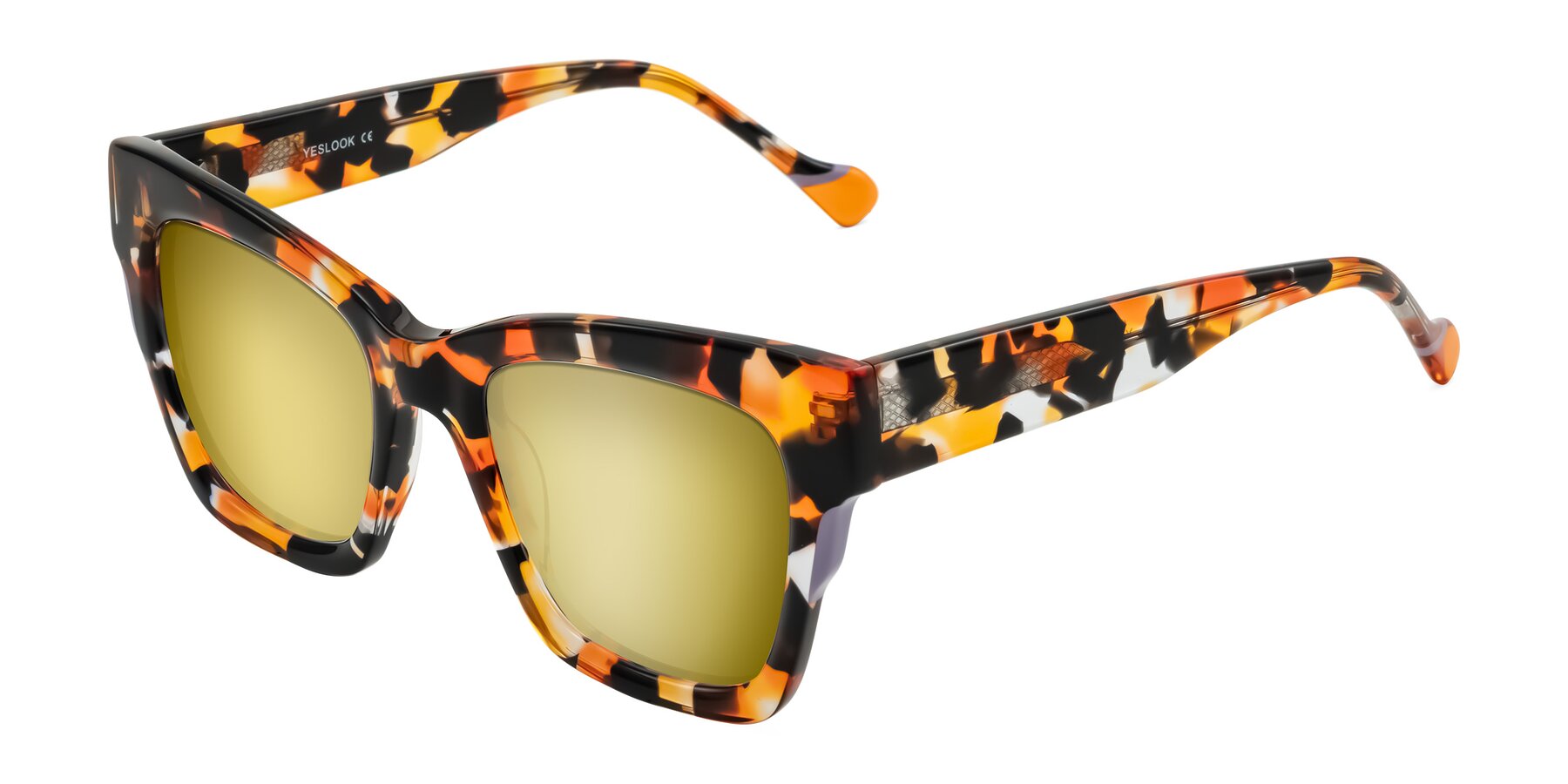 Angle of Yatole in Orange Tortoise with Gold Mirrored Lenses