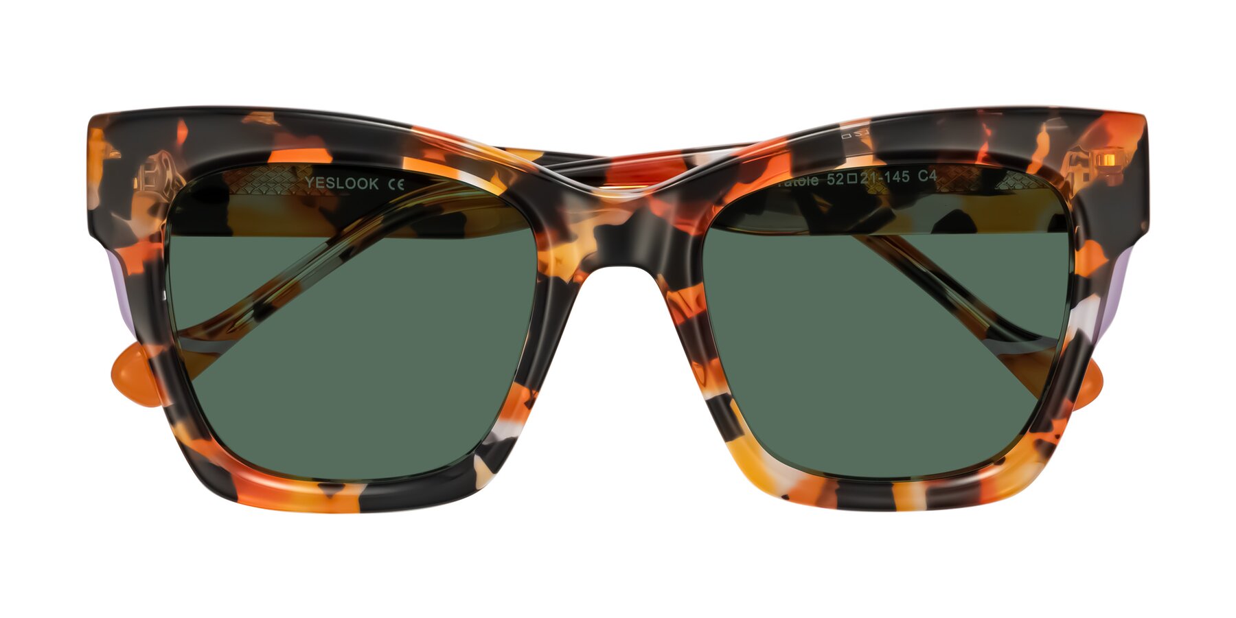 Folded Front of Yatole in Orange Tortoise with Green Polarized Lenses