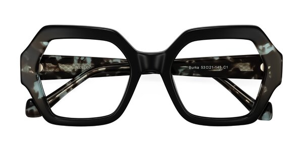 Front of Burka in Black/Teal Tortoise