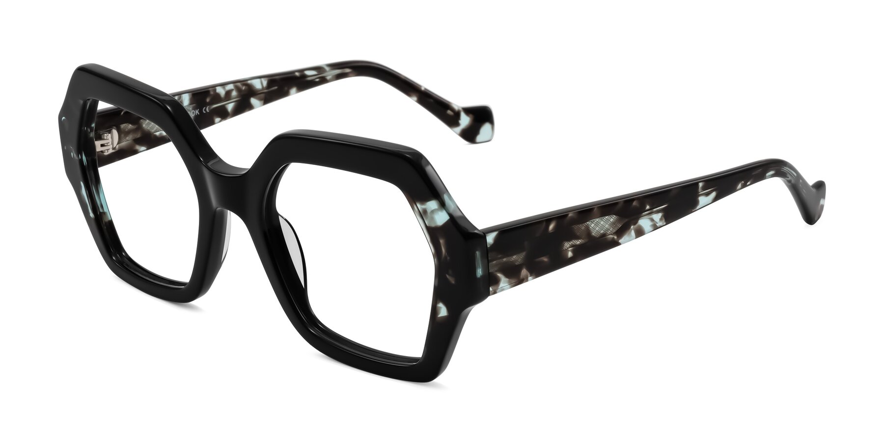 Angle of Burka in Black/Teal Tortoise with Clear Blue Light Blocking Lenses