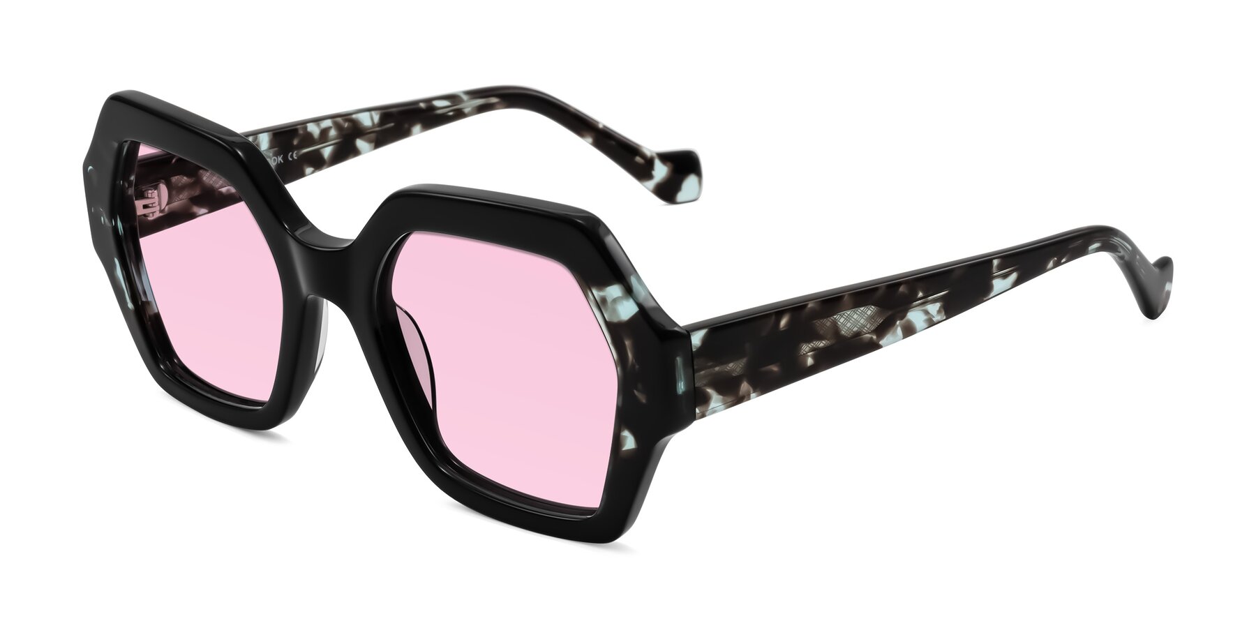 Angle of Burka in Black/Teal Tortoise with Light Pink Tinted Lenses