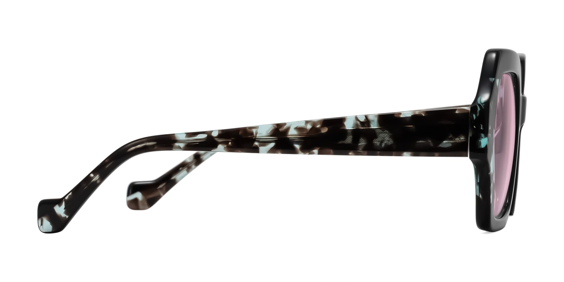 Side of Burka in Black/Teal Tortoise with Light Pink Tinted Lenses