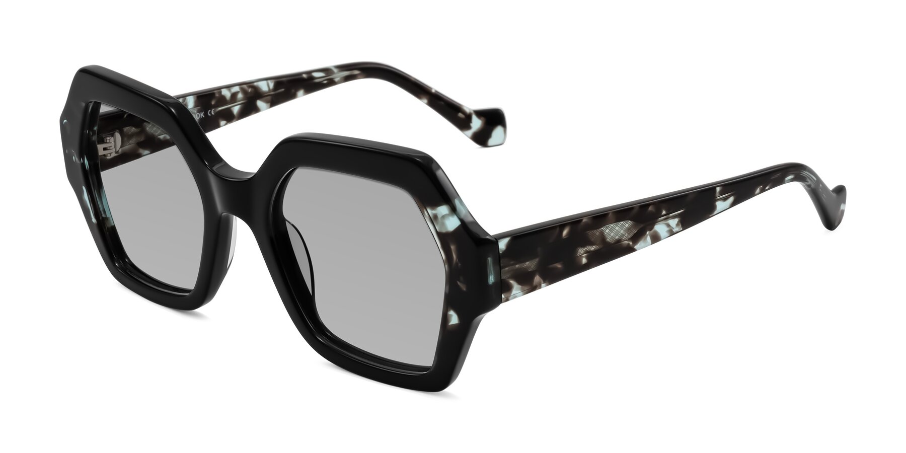 Angle of Burka in Black/Teal Tortoise with Light Gray Tinted Lenses