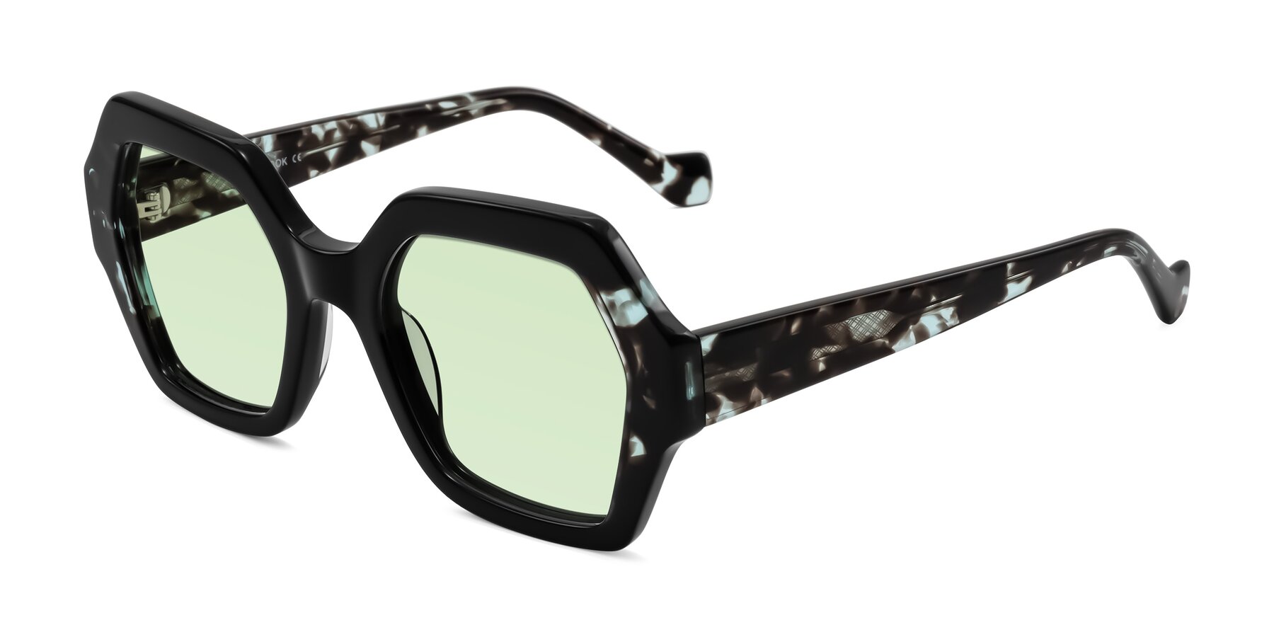 Angle of Burka in Black/Teal Tortoise with Light Green Tinted Lenses