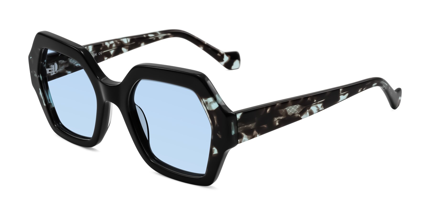 Angle of Burka in Black/Teal Tortoise with Light Blue Tinted Lenses