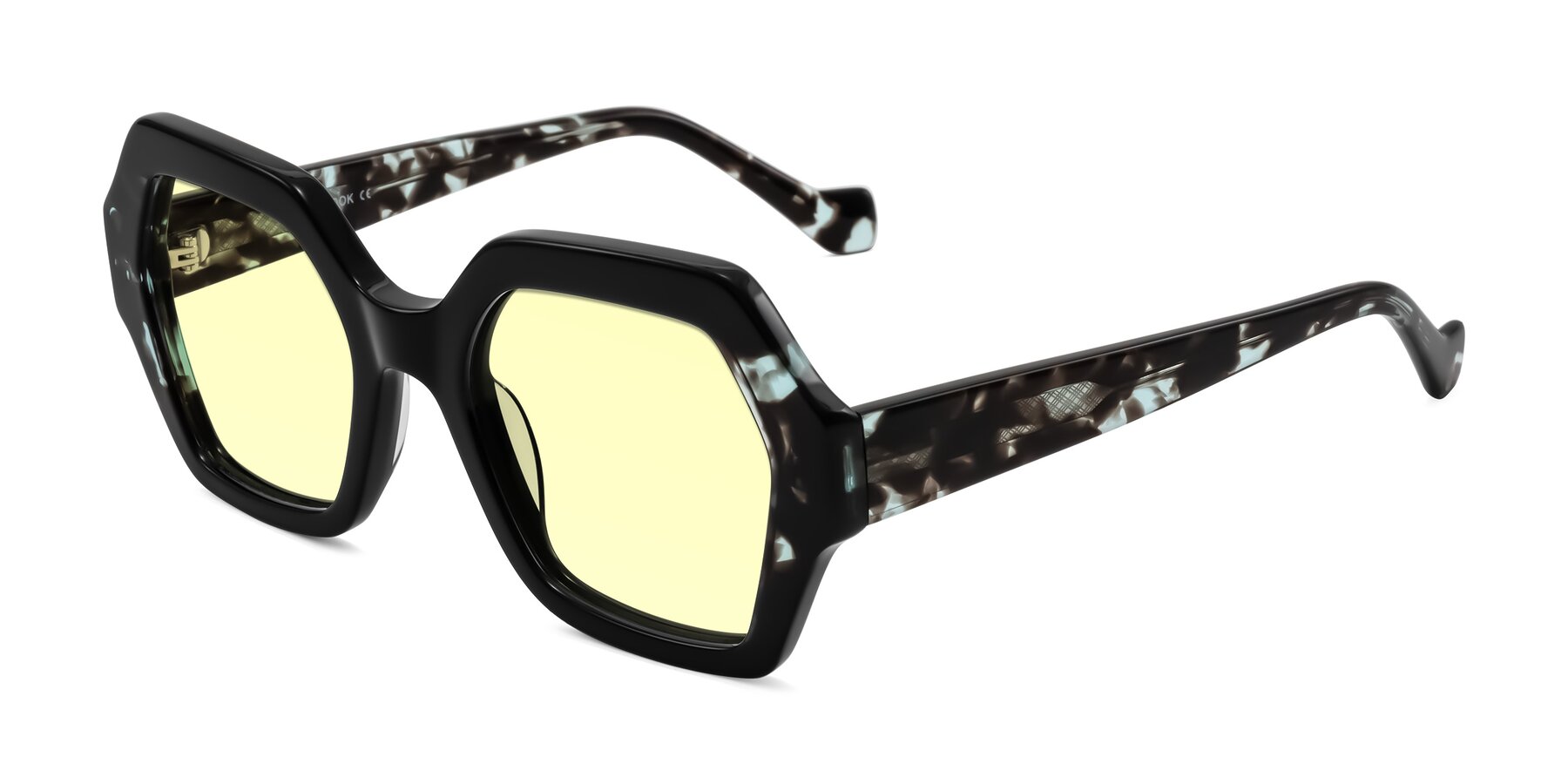 Angle of Burka in Black/Teal Tortoise with Light Yellow Tinted Lenses