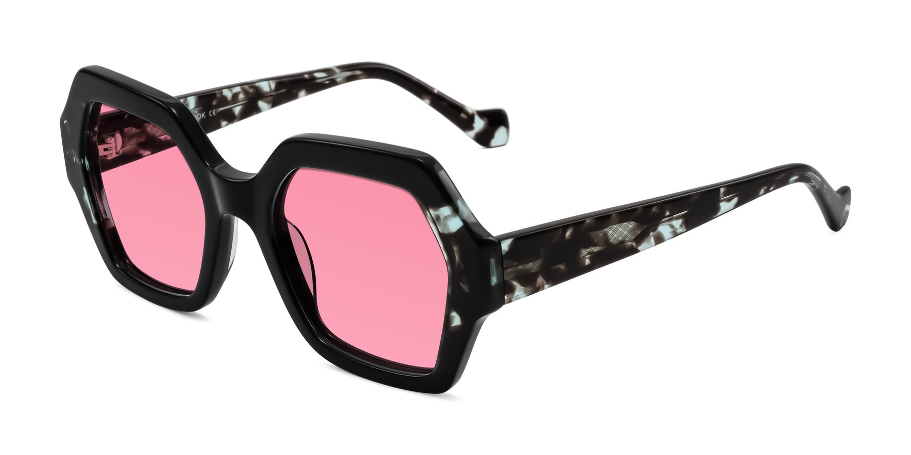 Angle of Burka in Black/Teal Tortoise with Pink Tinted Lenses