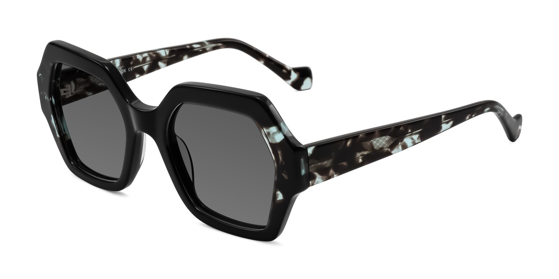 Angle of Burka in Black/Teal Tortoise with Medium Gray Tinted Lenses