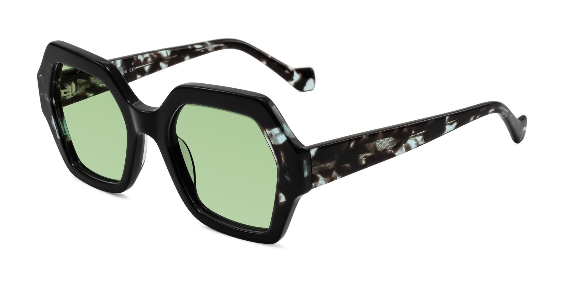 Angle of Burka in Black/Teal Tortoise with Medium Green Tinted Lenses