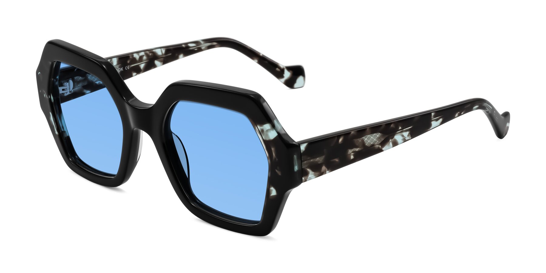 Angle of Burka in Black/Teal Tortoise with Medium Blue Tinted Lenses
