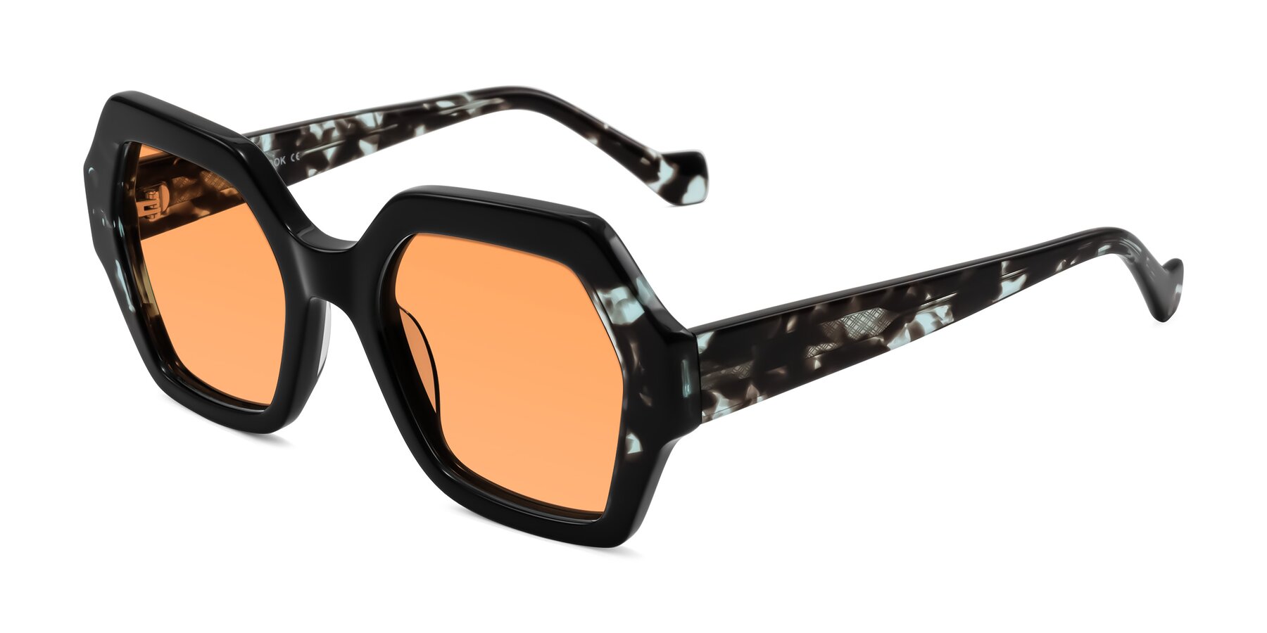 Angle of Burka in Black/Teal Tortoise with Medium Orange Tinted Lenses