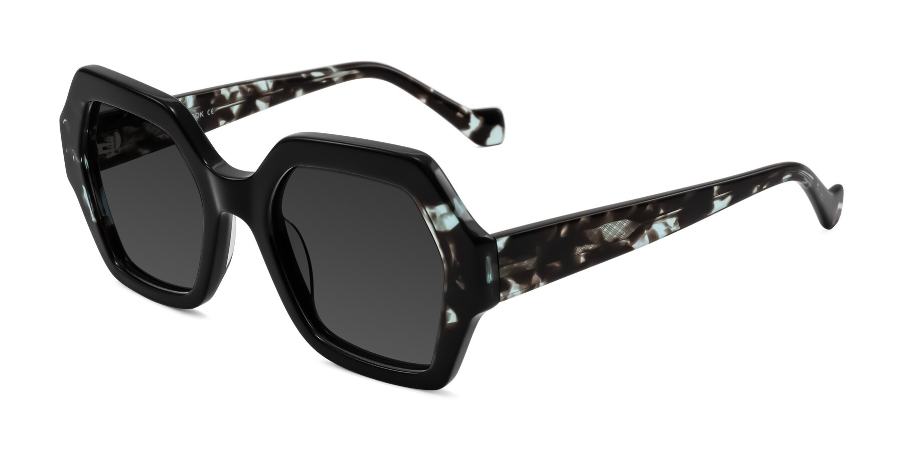 Angle of Burka in Black/Teal Tortoise with Gray Tinted Lenses