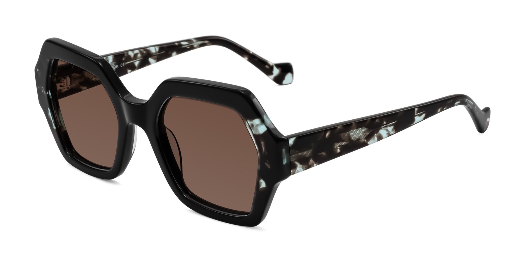 Angle of Burka in Black/Teal Tortoise with Brown Tinted Lenses