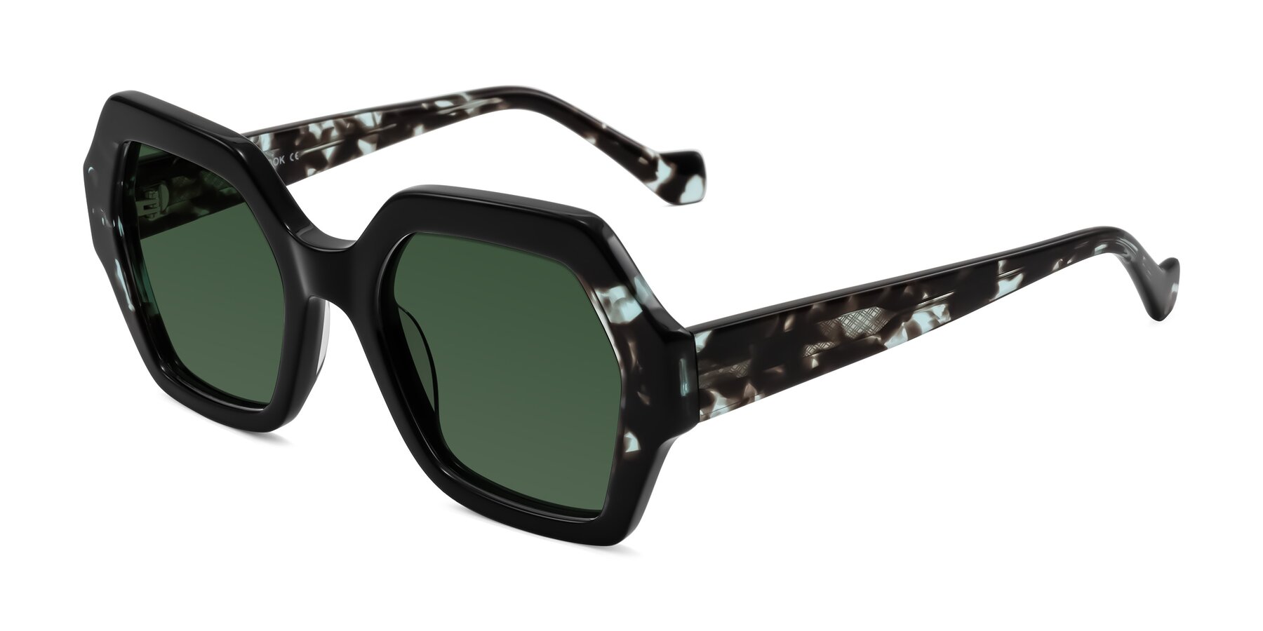 Angle of Burka in Black/Teal Tortoise with Green Tinted Lenses
