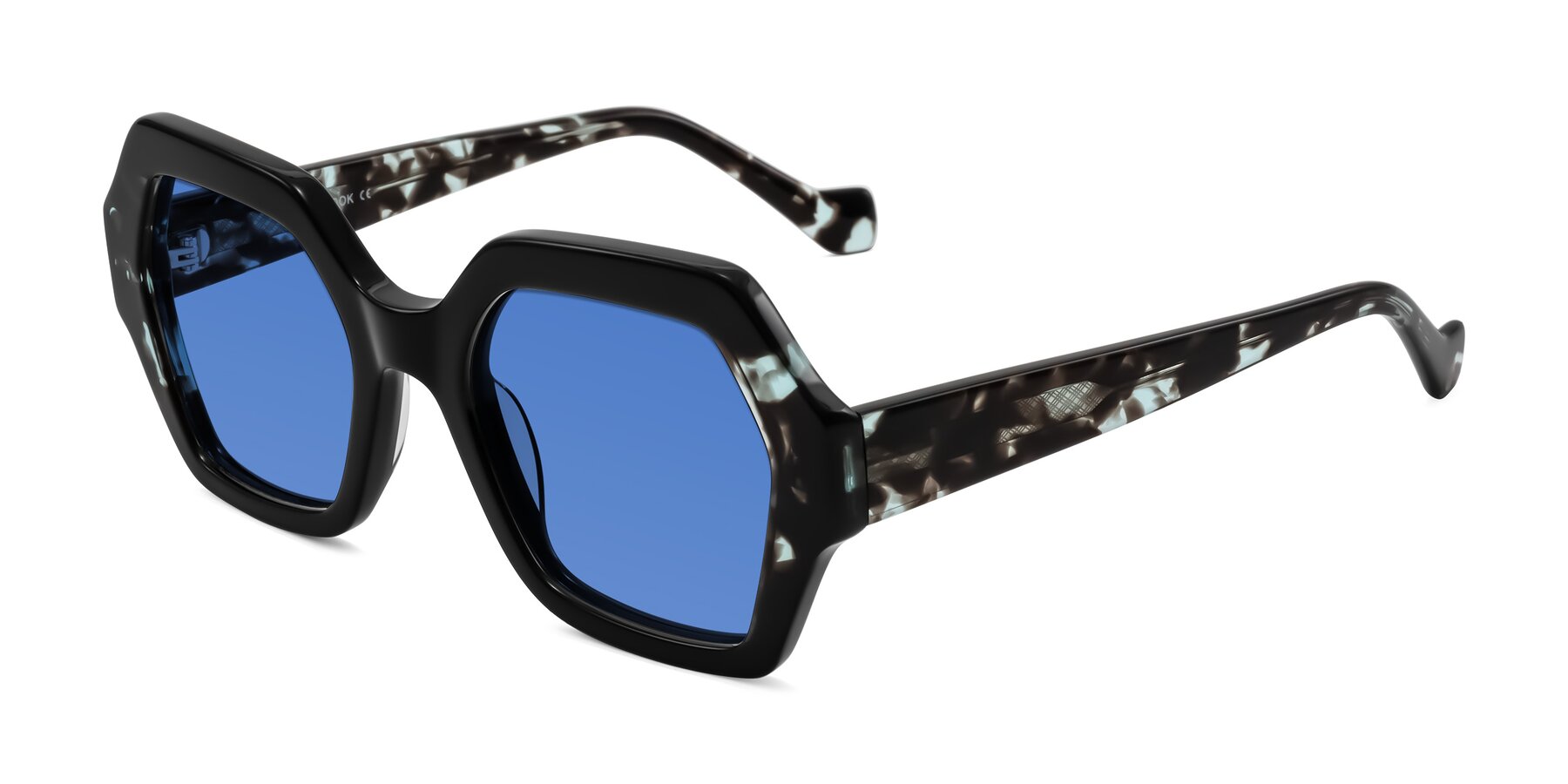 Angle of Burka in Black/Teal Tortoise with Blue Tinted Lenses