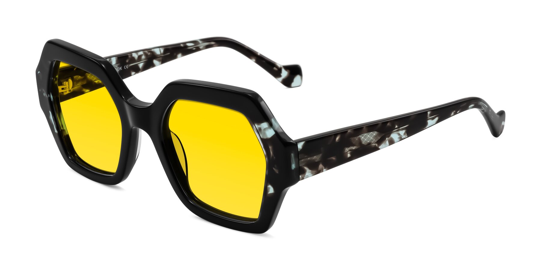 Angle of Burka in Black/Teal Tortoise with Yellow Tinted Lenses