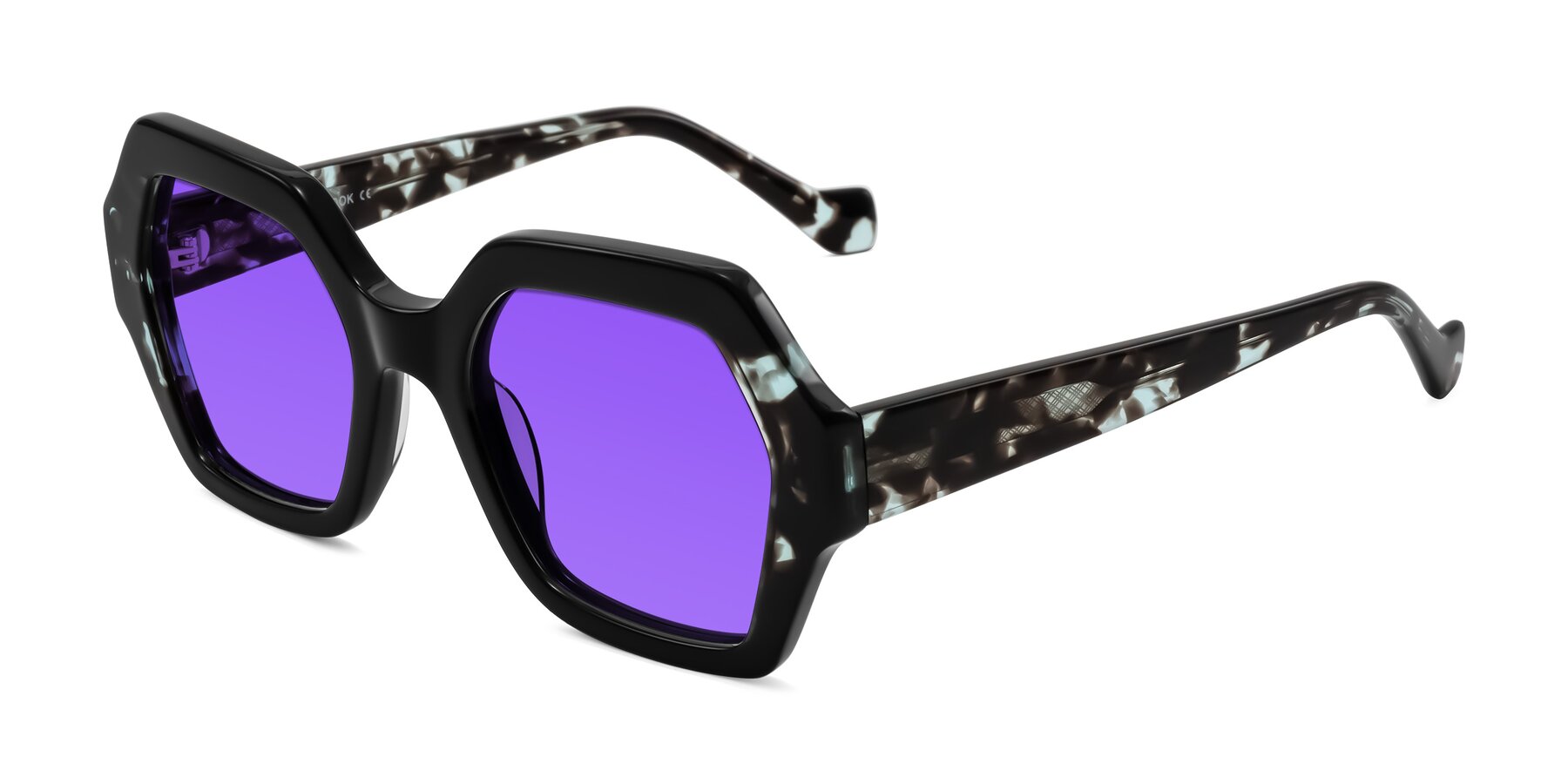 Angle of Burka in Black/Teal Tortoise with Purple Tinted Lenses