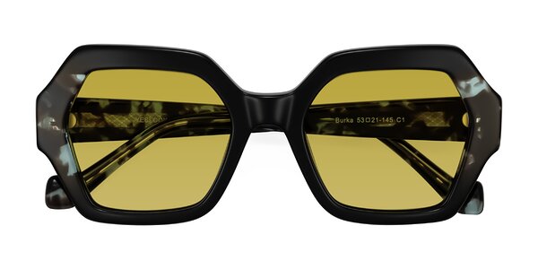 Front of Burka in Black/Teal Tortoise