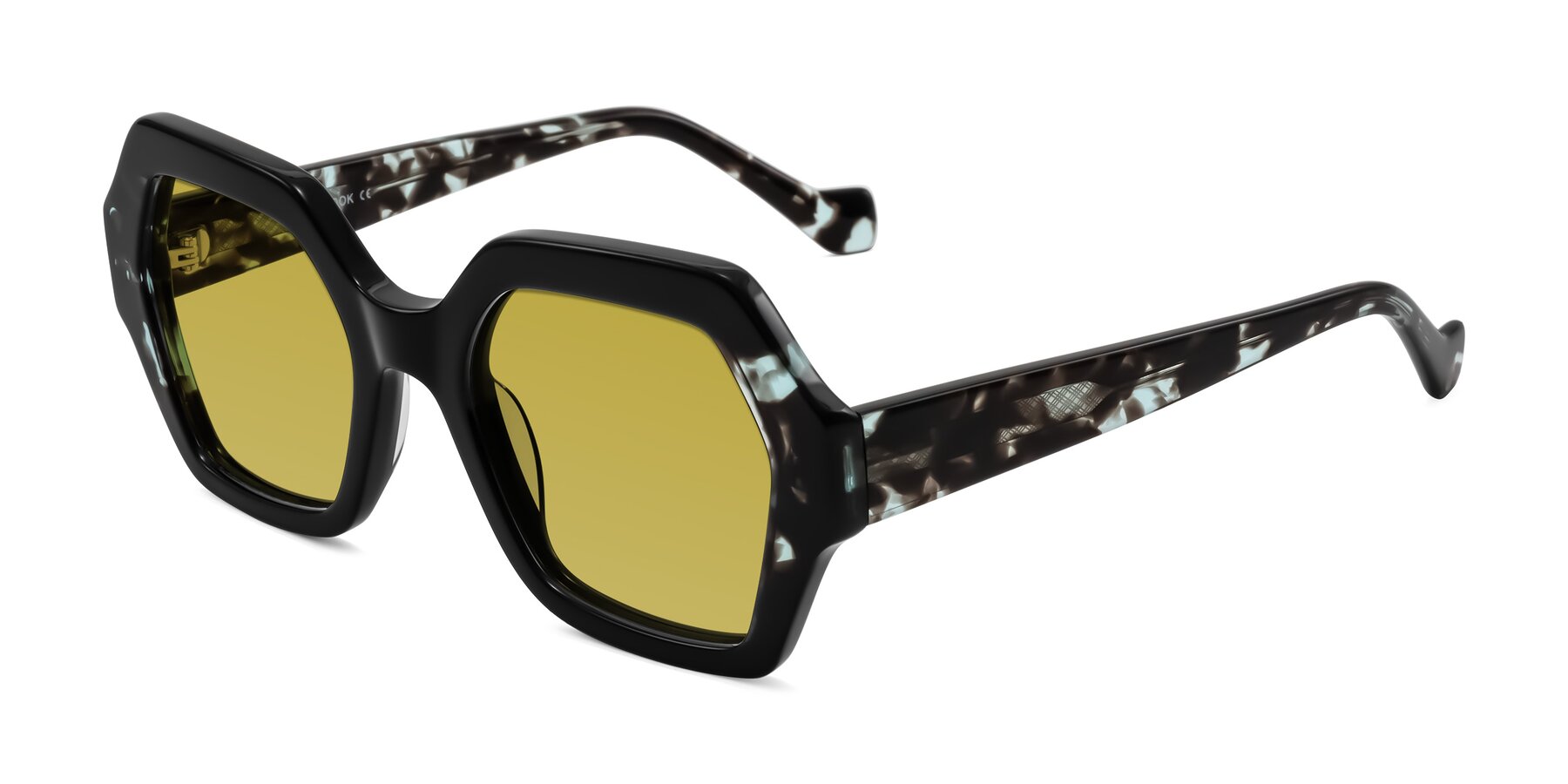 Angle of Burka in Black/Teal Tortoise with Champagne Tinted Lenses