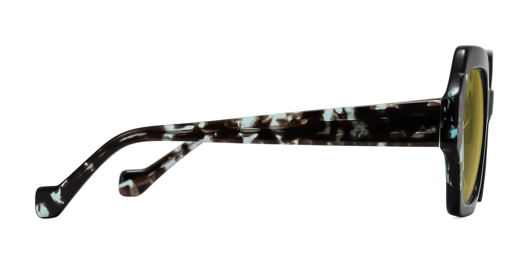 Side of Burka in Black/Teal Tortoise with Champagne Tinted Lenses