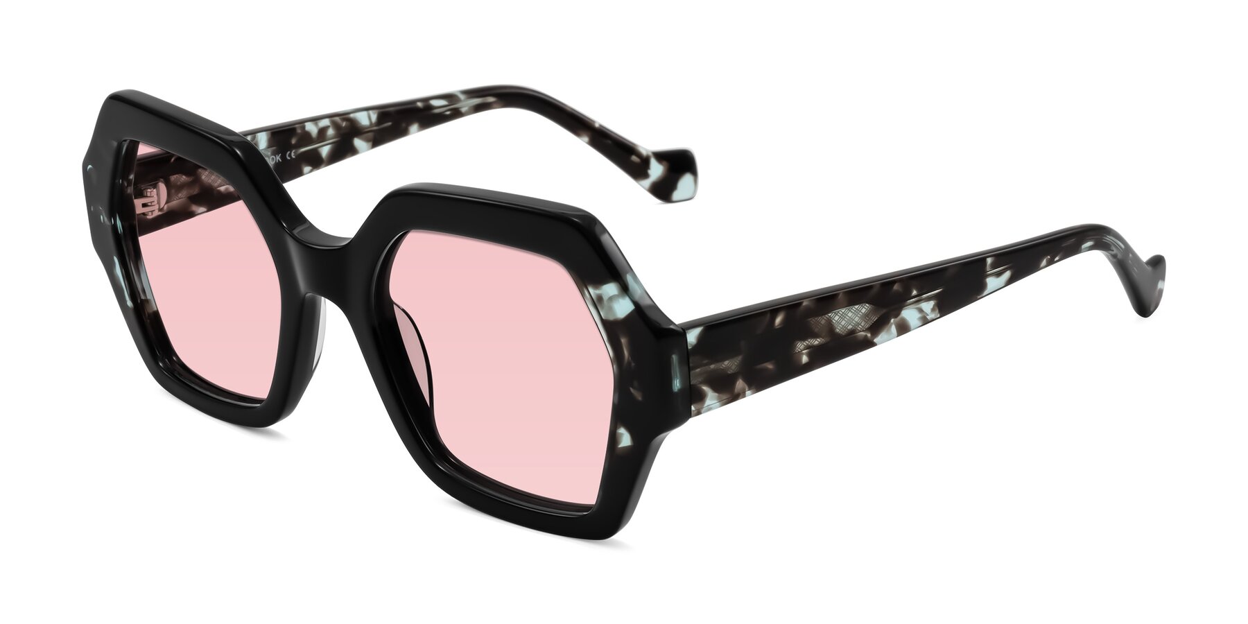 Angle of Burka in Black/Teal Tortoise with Light Garnet Tinted Lenses