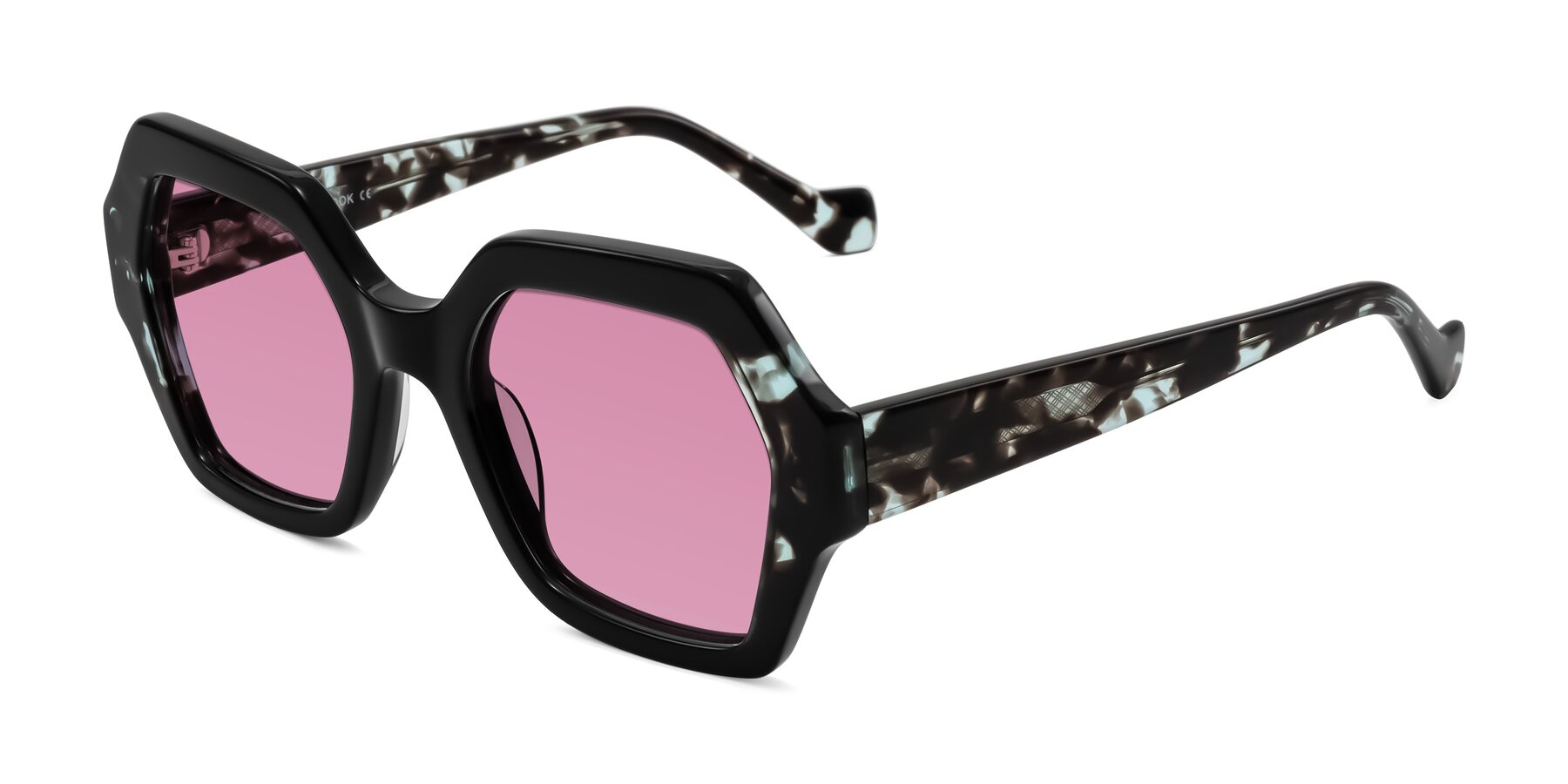 Angle of Burka in Black/Teal Tortoise with Medium Wine Tinted Lenses
