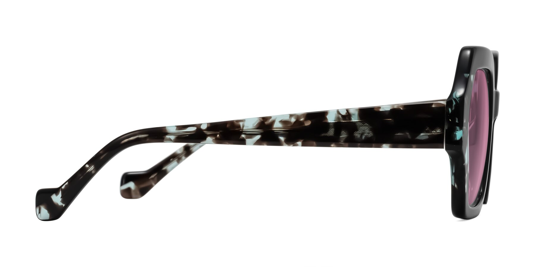 Side of Burka in Black/Teal Tortoise with Medium Wine Tinted Lenses