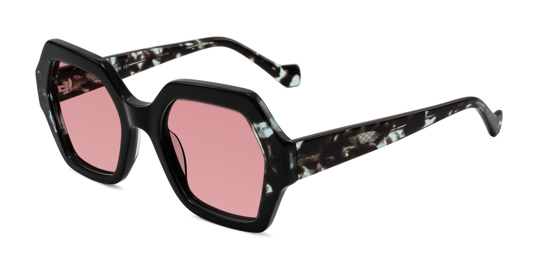 Angle of Burka in Black/Teal Tortoise with Medium Garnet Tinted Lenses