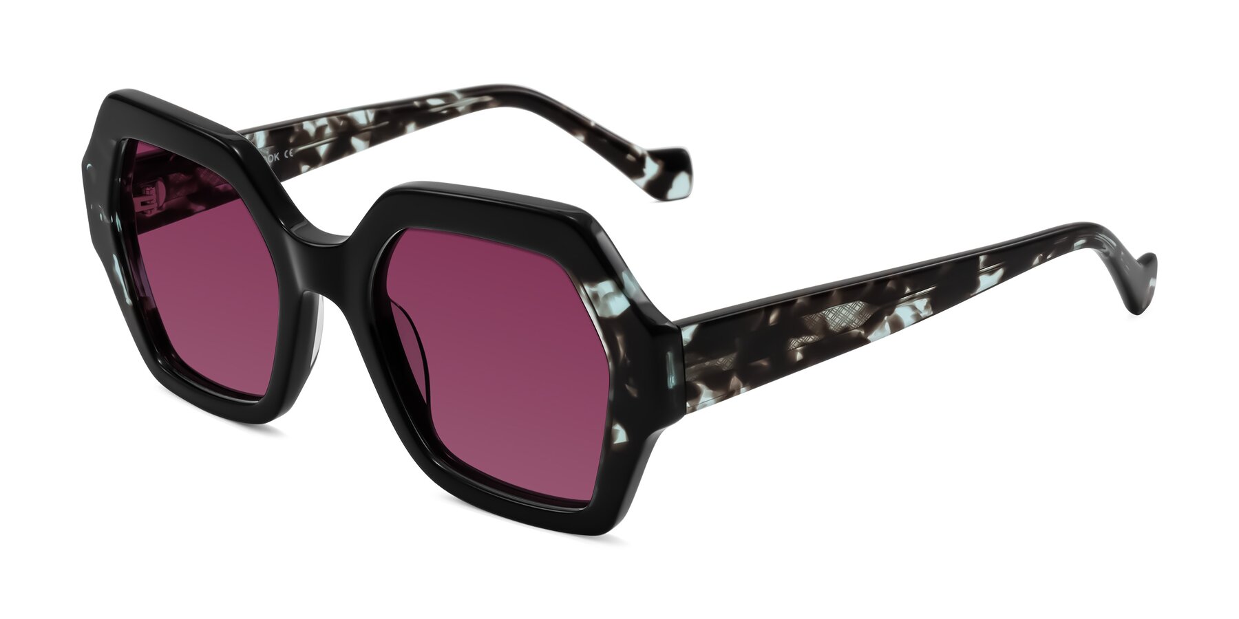 Angle of Burka in Black/Teal Tortoise with Wine Tinted Lenses