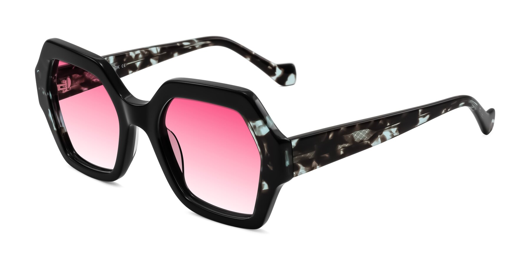 Angle of Burka in Black/Teal Tortoise with Pink Gradient Lenses