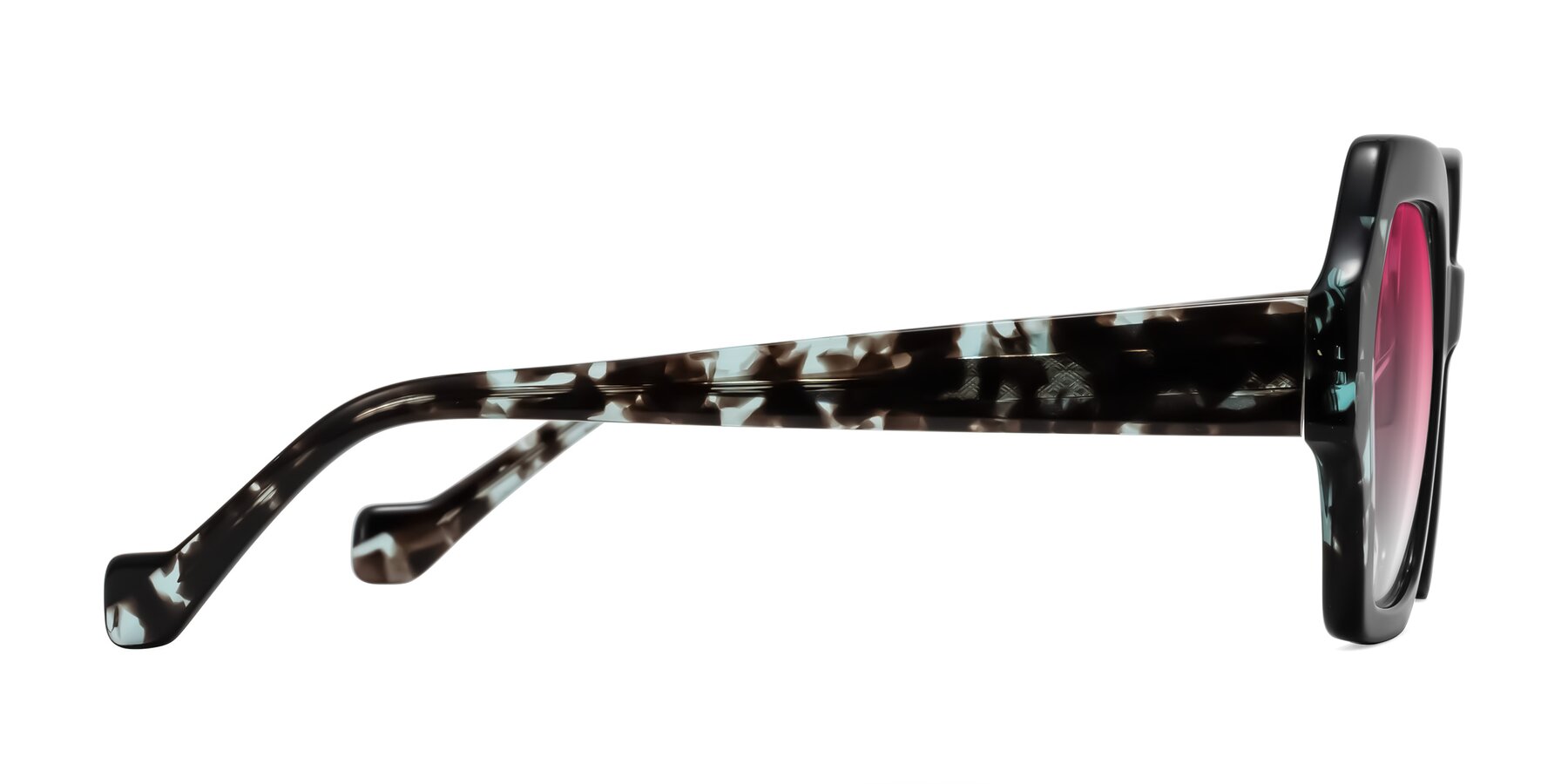 Side of Burka in Black/Teal Tortoise with Pink Gradient Lenses