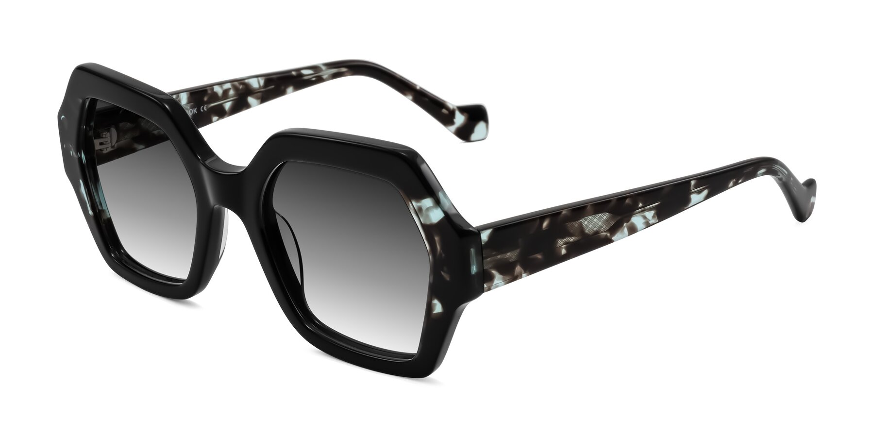 Angle of Burka in Black/Teal Tortoise with Gray Gradient Lenses