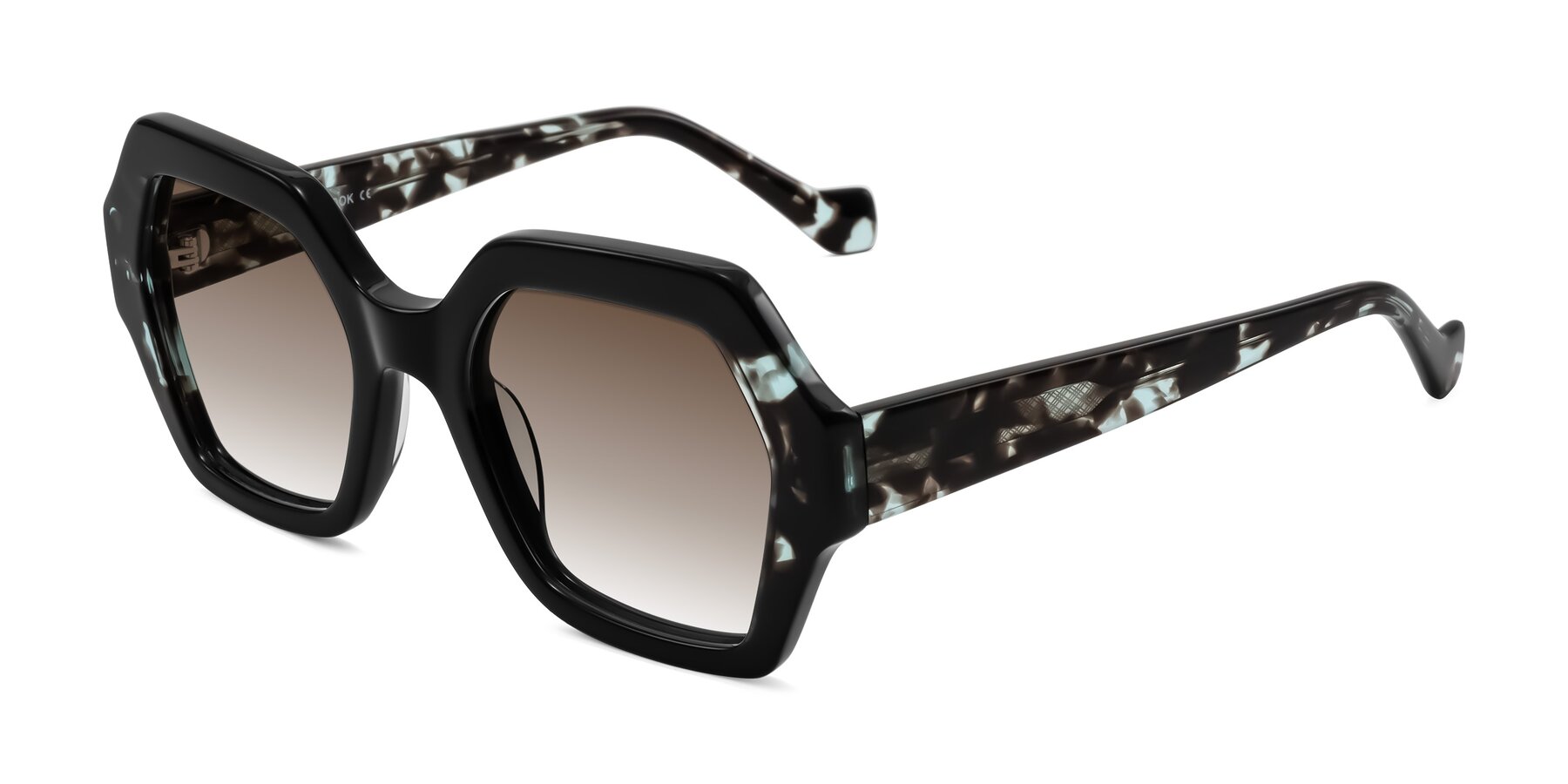 Angle of Burka in Black/Teal Tortoise with Brown Gradient Lenses