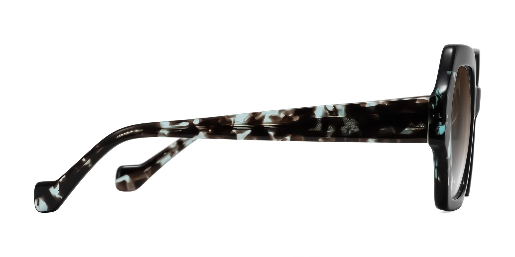 Side of Burka in Black/Teal Tortoise with Brown Gradient Lenses