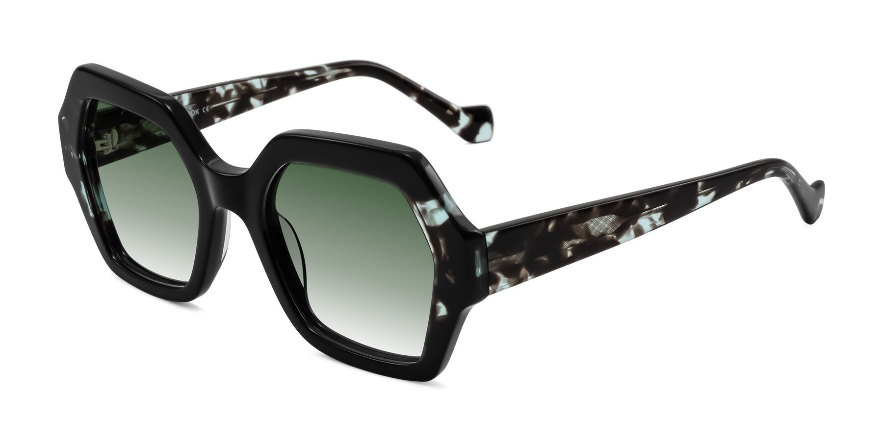 Angle of Burka in Black/Teal Tortoise with Green Gradient Lenses