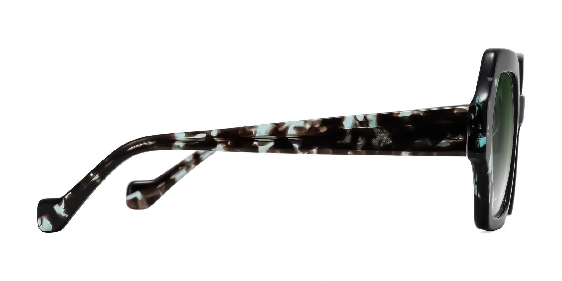 Side of Burka in Black/Teal Tortoise with Green Gradient Lenses