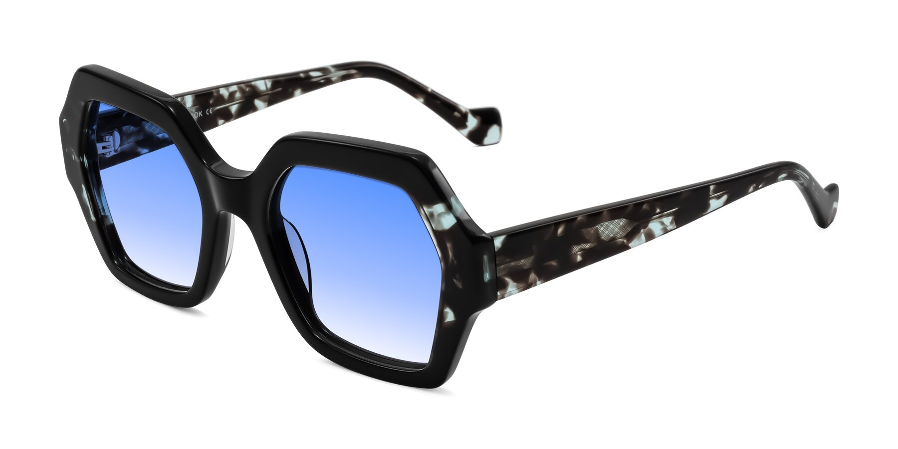 Angle of Burka in Black/Teal Tortoise with Blue Gradient Lenses