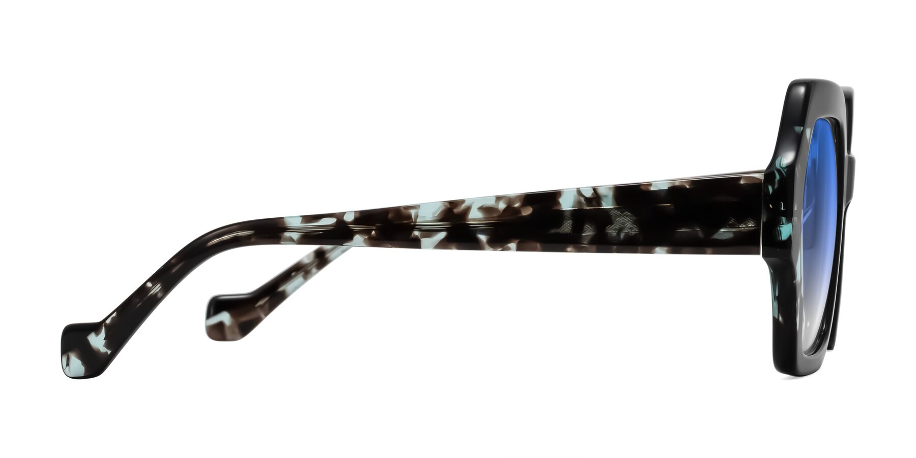 Side of Burka in Black/Teal Tortoise with Blue Gradient Lenses
